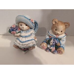 Vintage 1993 Fitz &‎ Floyd Hydrangea Bear Sugar & Creamer Hand Painted Set